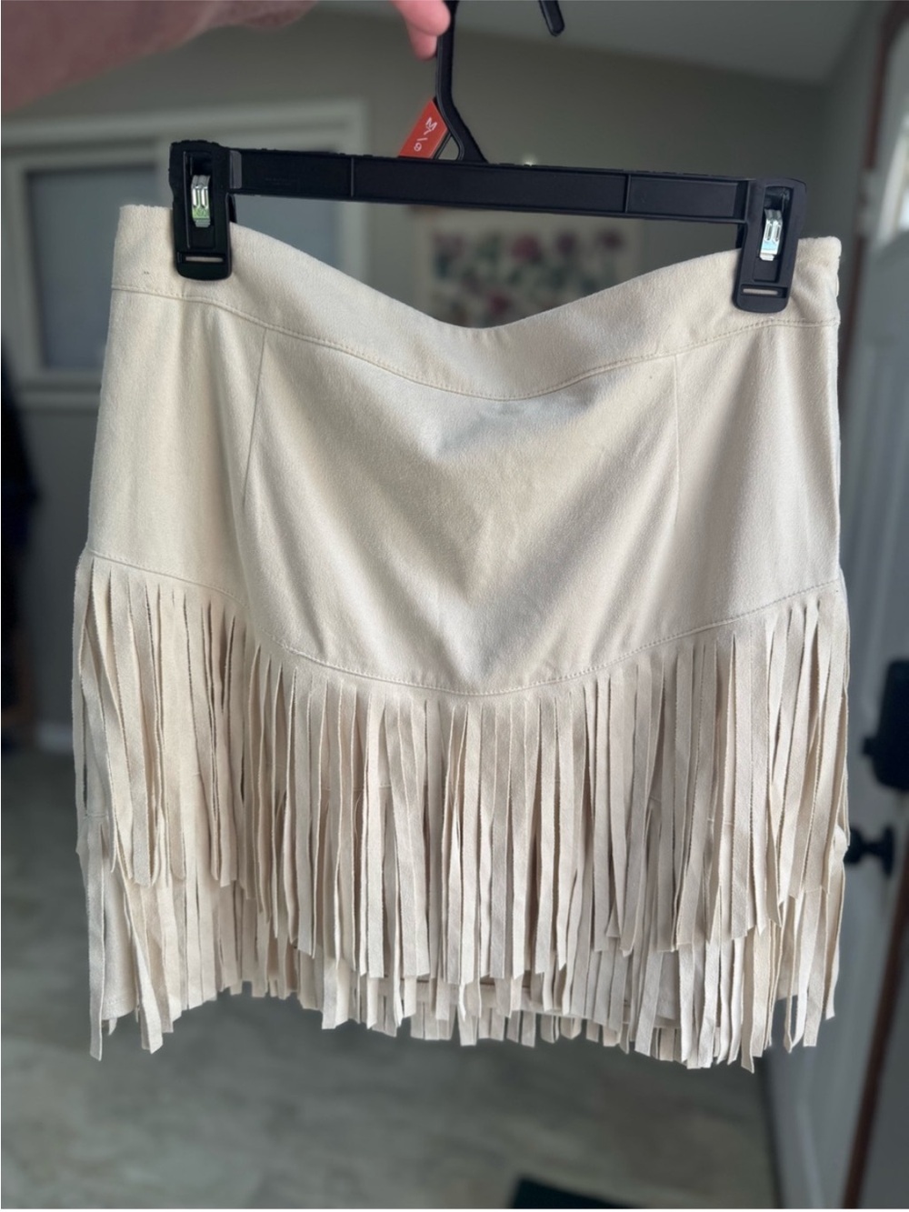 Fringe Suede Cream Mini Skirt - Picture 2 of 5